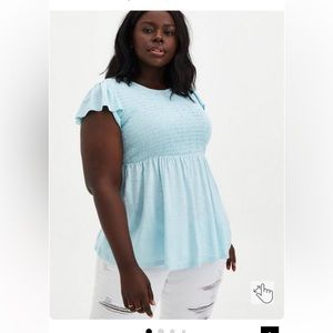 Torrid smocked flutter sleeve babydoll top 5x aqua excellent condition